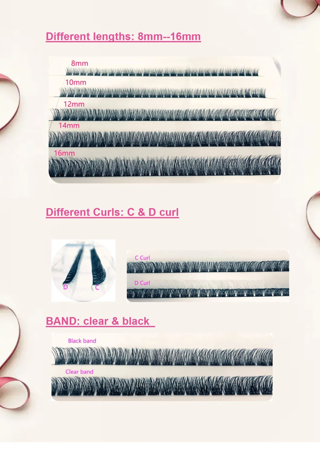 Thin Flat Superfine Band Individual Eyelash Cluster Wispy DIY Lash Extensions Lash Ribbon Pre Cut Segments