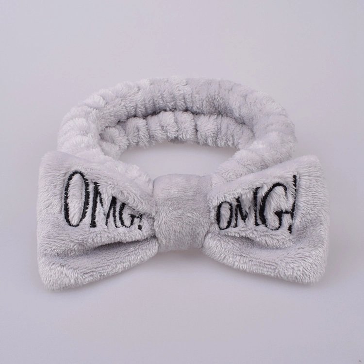 Wholesale Girls Cute Face Washing Plush Hairband Omg Letters Bow Coral Fleece Headband Makeup Turban Women Hair Accessories