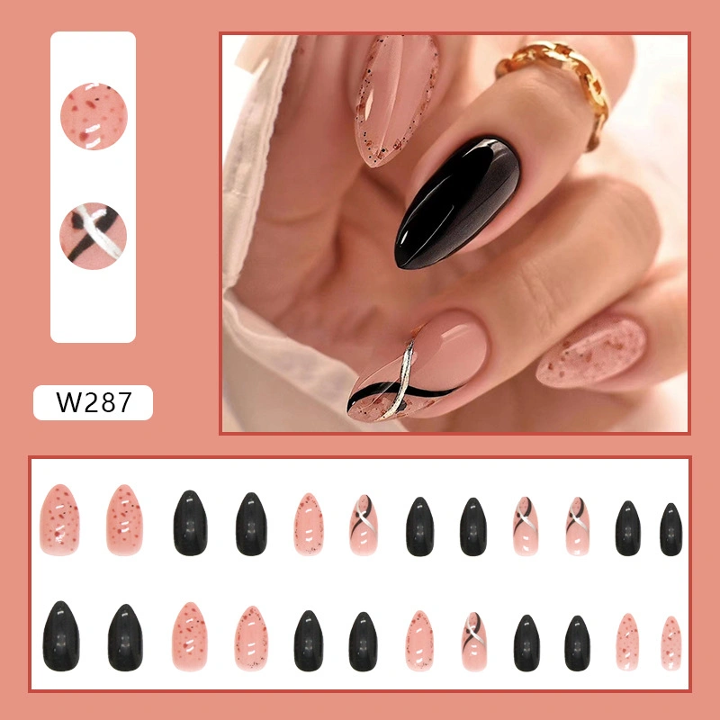 2023 New Design Custom Logo Nails Tips Black and Pink Color Luxury Artificial Nail Press on Nails