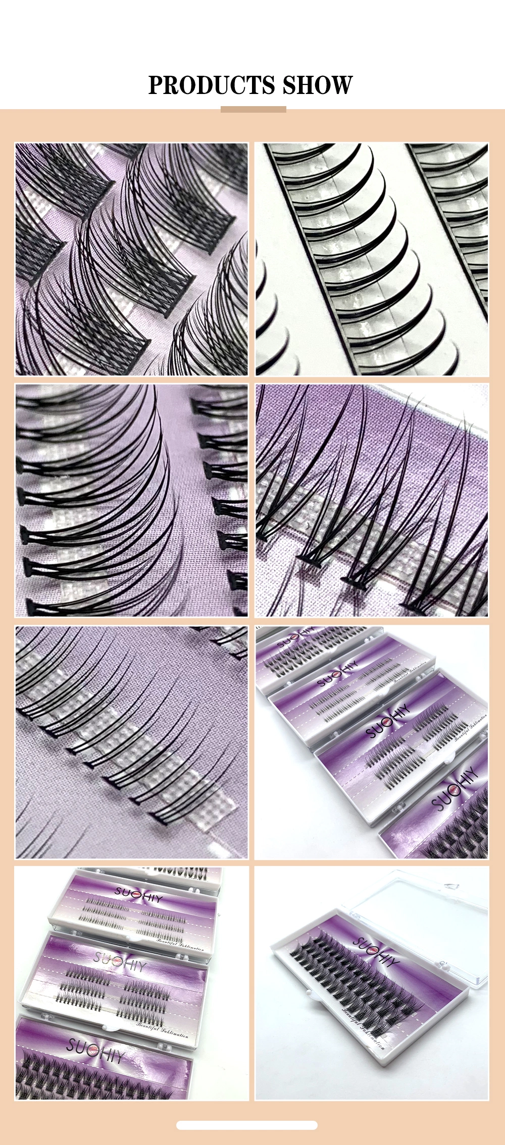 C Curl Lash Extensions Factory Free Samples Natural Soft Premade Fan Volume Lash Extensions DIY Pre-Cut Cotton Band Cluster Individual Lashes